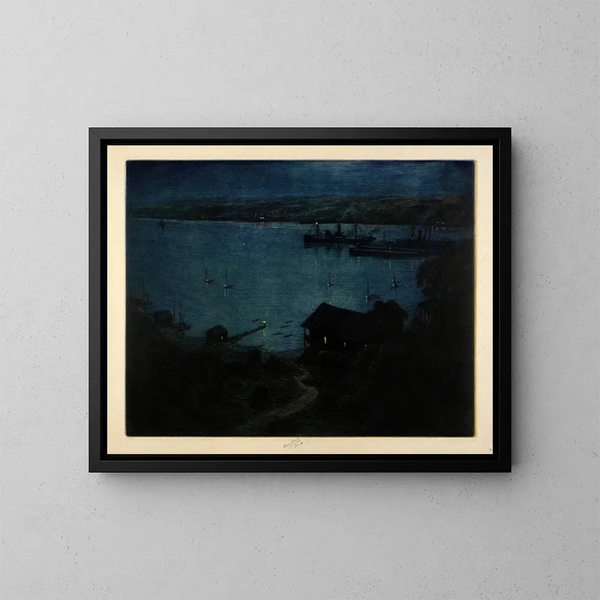 van de maanverlichte rivier Hudson - Charles Frederick William Mielatz — ingelijst kunstwerk aan de muur
