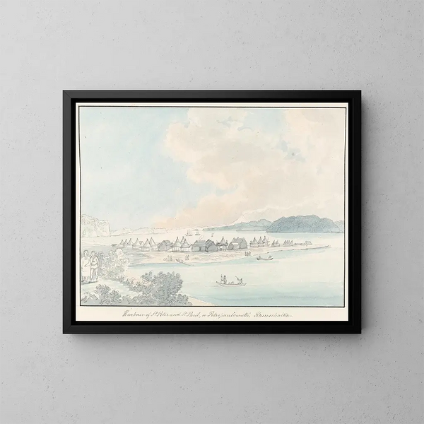 Uitzicht op de stad en de haven van Sint-Peter en Sint-Paul in Kamtsjatka - Charles Hamilton Smith — ingelijst kunstwerk aan de muur