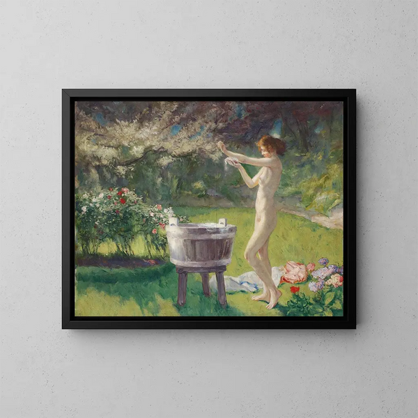 Bad in de tuin - Charles Hermans — ingelijst kunstwerk aan de muur