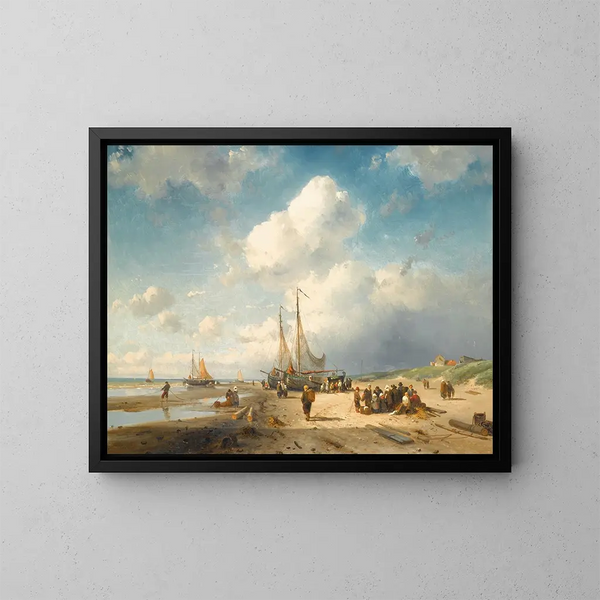van een kustscène met vissers - Charles Leickert — ingelijst kunstwerk aan de muur