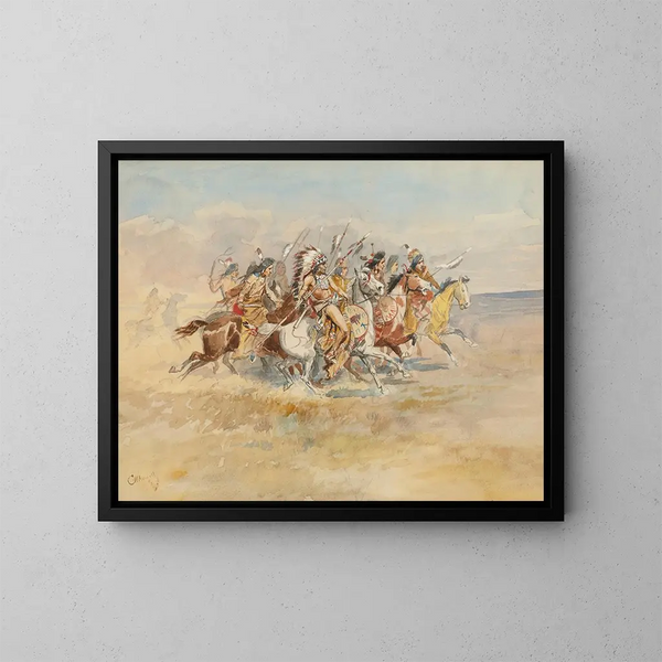 Groep van de Blackfeet-oorlog - Charles Marion Russell — ingelijst kunstwerk aan de muur