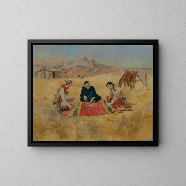 Het Poker Spel - Charles Marion Russell — ingelijst kunstwerk aan de muur