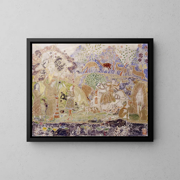 Figuren en herten - Charles Prendergast — ingelijst kunstwerk aan de muur