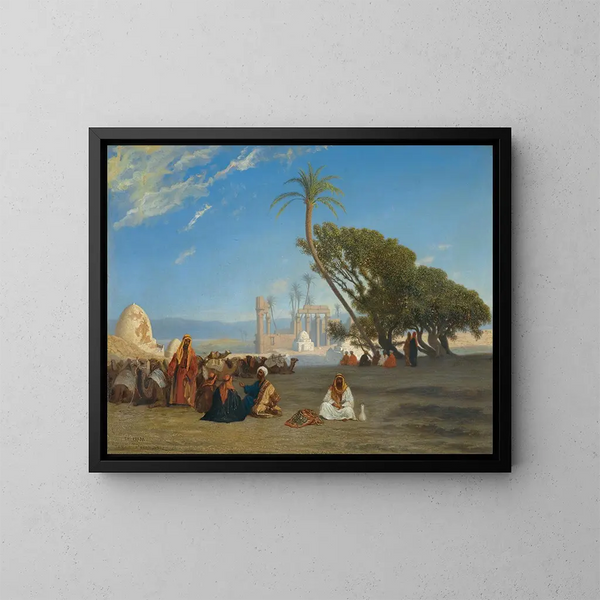 Halt in de woestijn - Charles Théodore Frère — ingelijst kunstwerk aan de muur