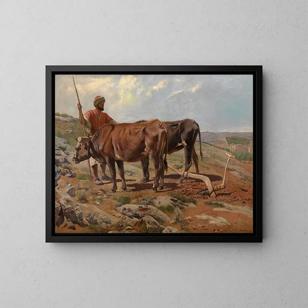Bœufs de labour avec fellah - Charles Verlat — ingelijst kunstwerk aan de muur