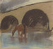 Horse watering drinking from a river under an arch bridge - Zolo Palugyay — artwork view