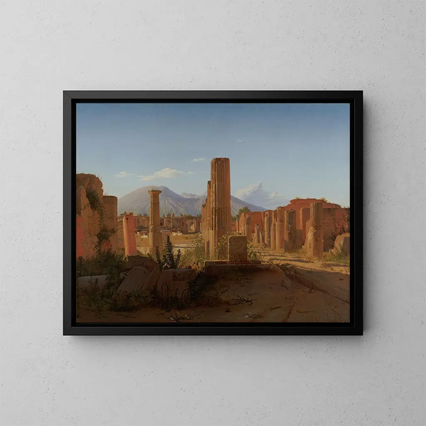 Het Forum van Pompeii met de Vesuvius op de achtergrond - Christen Købke — ingelijst kunstwerk aan de muur