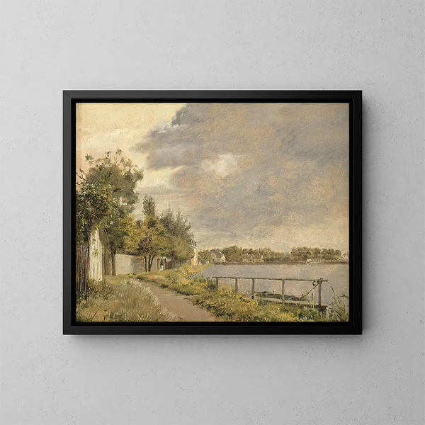 van een schilderij met uitzicht op Dosseringen nabij de Sterbrowijk, buiten Kopenhagen, bewolkte hemel - Christen Købke — ingelijst kunstwerk aan de muur