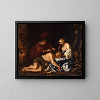 Christiaen van Couwenbergh - While Samson sleeps in Delilahs lap a Filistine cuts off his hair Judges 1619.webp