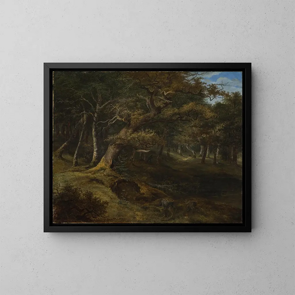 Jacht op een haas in een beukenbos - Christian Ezdorf — ingelijst kunstwerk aan de muur