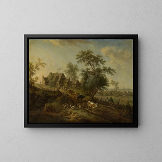 Christian Georg Schtz the elder - Landscape with Farm Animals on a Road.webp