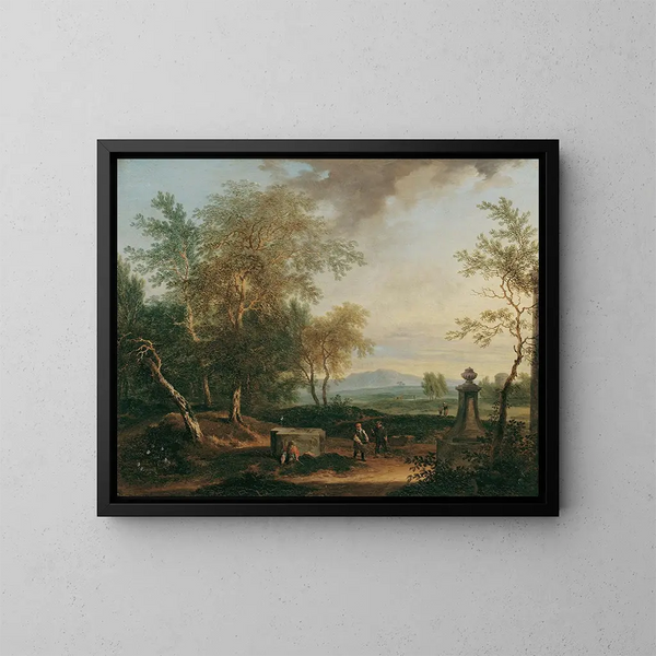 Landschap met voetstuk - Christian Hilfgott Brand — ingelijst kunstwerk aan de muur