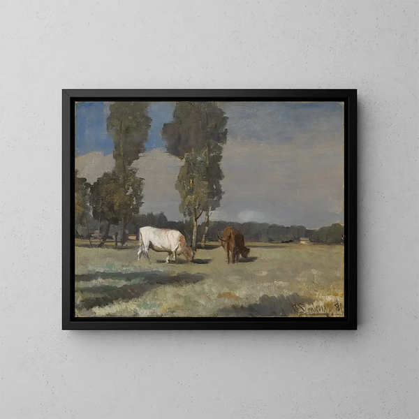 Franse landschapsschilderij met vee - Christian Skredsvig — ingelijst kunstwerk aan de muur