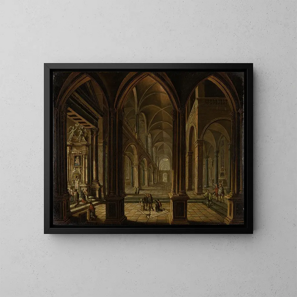 Kerkinterieur schilderij - Christian Stöcklin — ingelijst kunstwerk aan de muur