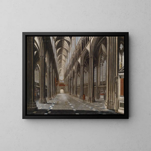Kerkinterieur in gotische stijl - Christian Stöcklin — ingelijst kunstwerk aan de muur