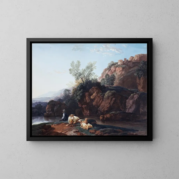 Landschap met rotsen bij een rivier - Christian Wilhelm Ernst Dietrich — ingelijst kunstwerk aan de muur