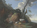 Landscape painting with a shepherd, two goats, two sheep, and a goat - Christian Wilhelm Ernst Dietrich — artwork view