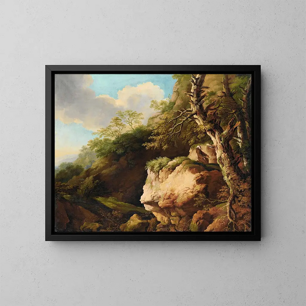 Landschap met een franciscaanse monnik - Christian Wilhelm Ernst Dietrich — ingelijst kunstwerk aan de muur