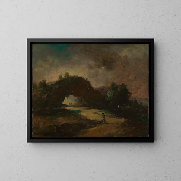 Landschapskunstdruk met een rotsboog bedekt met struiken - Christian Wilhelm Ernst Dietrich — ingelijst kunstwerk aan de muur