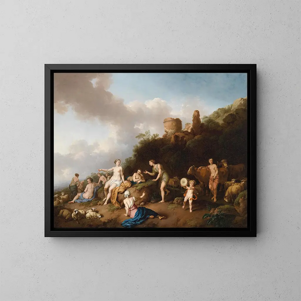 Landelijk landschap met Diana en haar nimfen - Christian Wilhelm Ernst Dietrich — ingelijst kunstwerk aan de muur