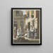 Group of people in front of a house - Christina Chalon — framed artwork on a wall