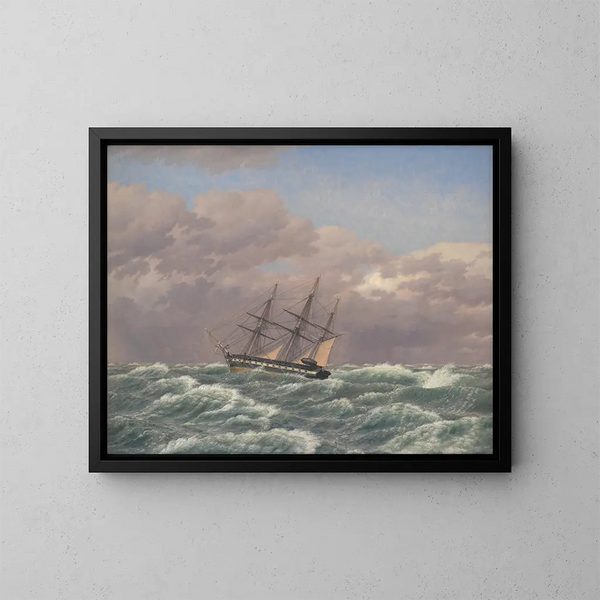 La Corvette Galathea dans une tempête en mer du Nord - Christoffer Wilhelm Eckersberg — ingelijst kunstwerk aan de muur