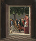 Vue à travers une porte sur des personnages en course - Christoffer Wilhelm Eckersberg — weergave van het kunstwerk