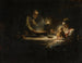 van een binnen scène met de Heilige Familie aan tafel - Cirkel van Jean-Honoré Fragonard — weergave van het kunstwerk