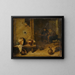 Binnenlands Schilderij van een herberg met boeren die op de achtergrond eten - Cirkel van David Teniers de Jonge — ingelijst kunstwerk aan de muur