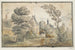 van bomen en huizen met kasteel op de achtergrond - Cirkel van Gillis Neyts — weergave van het kunstwerk
