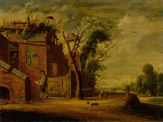 Circle of Joachim Govertsz Camphuysen - Country landscape with a hennetaster before a cottage with dovecote.webp