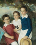 Portret van drie kinderen met een konijn - Cirkel van Joseph Weidner — weergave van het kunstwerk