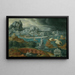 Klassiek landschapsschilderij met schepen die een storm ontvluchten naar een klassiek haven - Cirkel van Maarten van Heemskerck — ingelijst kunstwerk aan de muur