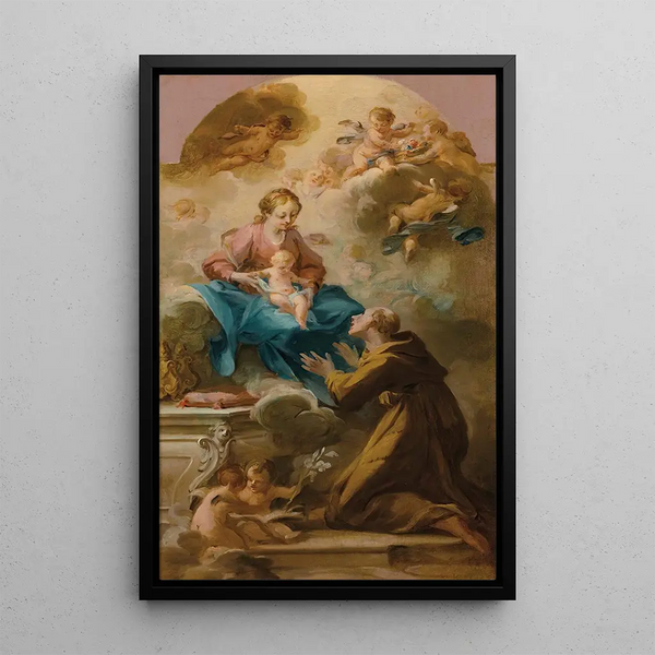 De Maagd en het Kind dat verschijnt aan een franciscaanse heilige - Cirkel van Michel-François Dandré-Bardon — ingelijst kunstwerk aan de muur