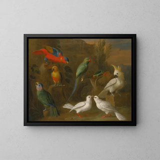 Circle of Tobias Stranover - A Landscape With Exotic Birds Including Parrots Parakeets Turtle Doves And Cockatoos.webp