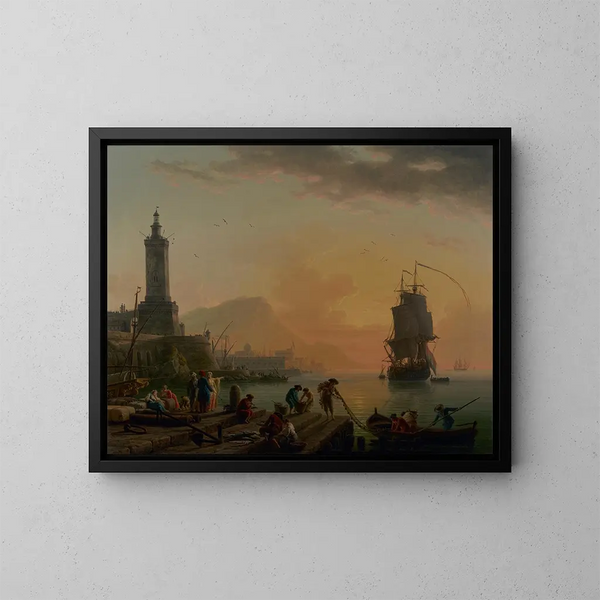 Een kalmte in een mediterrane haven - Claude-Joseph Vernet — ingelijst kunstwerk aan de muur