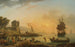 Een groot uitzicht op de kust verrijkt met gebouwen, schepen en figuren - Claude-Joseph Vernet — weergave van het kunstwerk