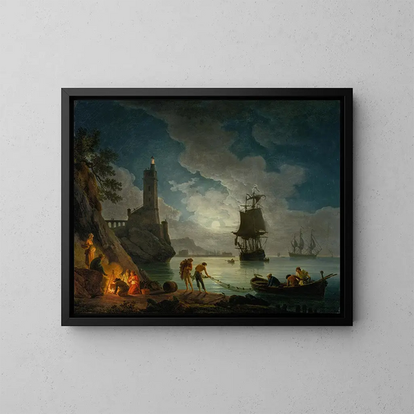 Een haven bij maanlicht - Claude-Joseph Vernet — ingelijst kunstwerk aan de muur