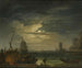van een mediterrane baai bij maanlicht - Claude-Joseph Vernet — weergave van het kunstwerk