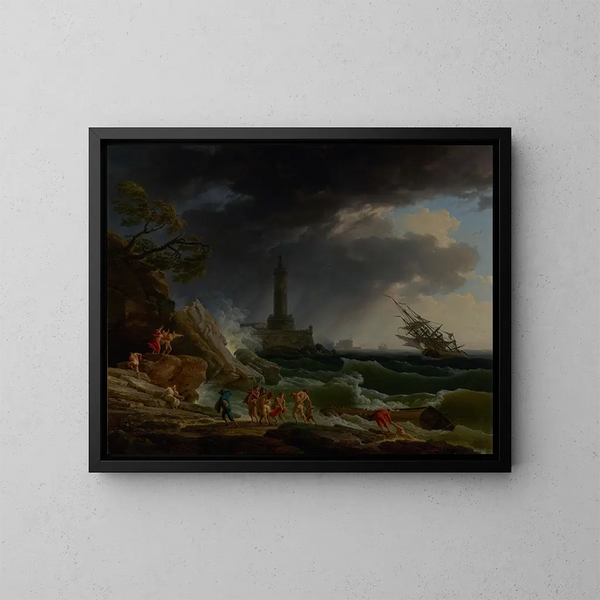 van een storm op een mediterrane kust - Claude-Joseph Vernet — ingelijst kunstwerk aan de muur
