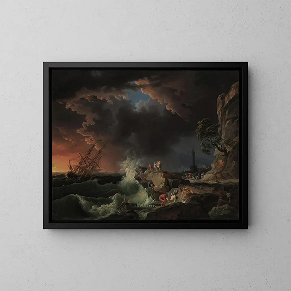 Een scheepswrak met landende figuren - Claude-Joseph Vernet — ingelijst kunstwerk aan de muur