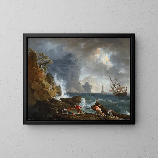 Een Italiaanse haven bij stormachtig weer - Claude-Joseph Vernet — ingelijst kunstwerk aan de muur