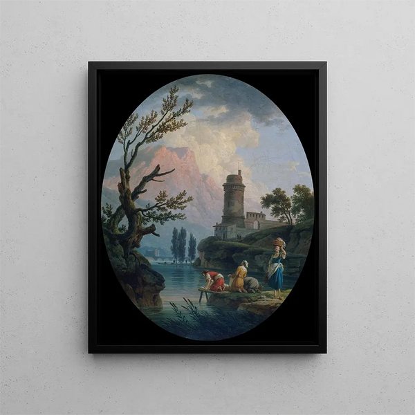 Landschap met wassende vrouwen - Claude-Joseph Vernet — ingelijst kunstwerk aan de muur