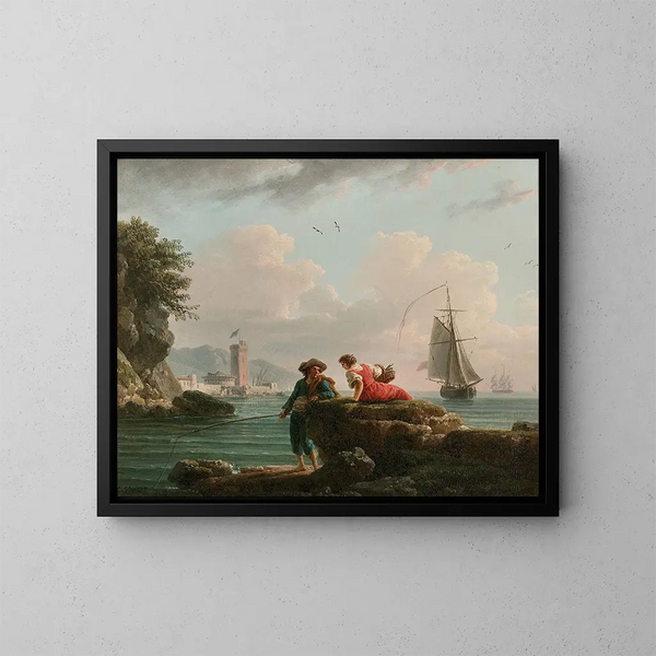 van vissers op een mediterrane kustlijn - Claude-Joseph Vernet — ingelijst kunstwerk aan de muur