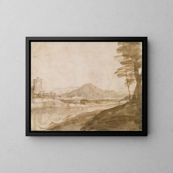 Landschapschilderij - Claude Lorrain — ingelijst kunstwerk aan de muur