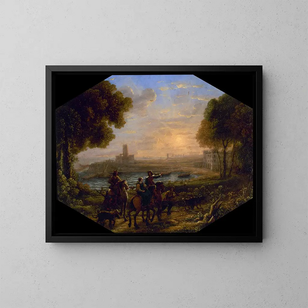 Landschap met de haven van Santa Marinella - Claude Lorrain — ingelijst kunstwerk aan de muur