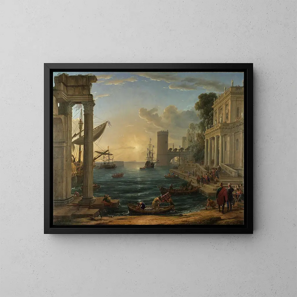 L'Embarquement van de koningin van Sheba - Claude Lorrain — ingelijst kunstwerk aan de muur