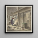 Corner of a stable with a girl hanging a fabric - Christina Chalon — framed artwork on a wall