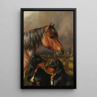 Reproductie van het schilderij Een paard en twee Gordon setters - Colin Graeme Roe