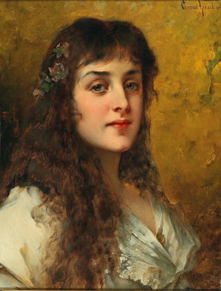 Conrad Kiesel - Bildnis einer Dame mit Schneerosen im Haar.webp